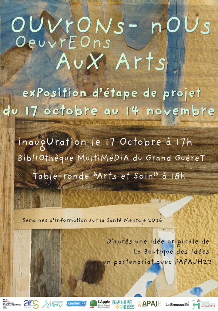 affiche exposition d'étape à la bilbiothèque multimédia du grand guéret du 17 octobre au 14 novembre